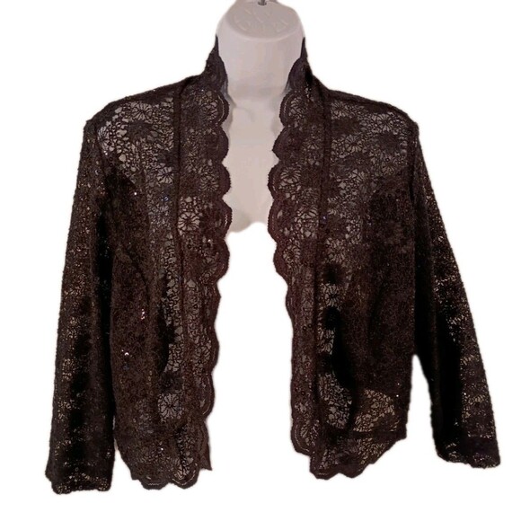 R&M Richards Tops - Black Lace Sequin Bolero Crop Jacket Size XL Wedding Special Event Classic Shrug